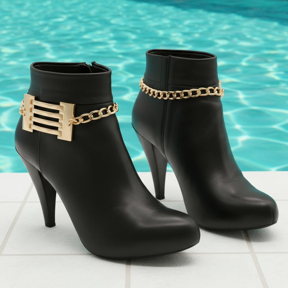 Women 2PCS Gold Metal Boot Chain Bracelet Shoe Anklets Ladder Charms Set Fashion